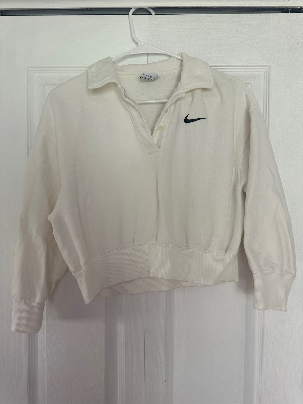 Nike Cream Cropped Polo Sweatshirt with Black Swoosh